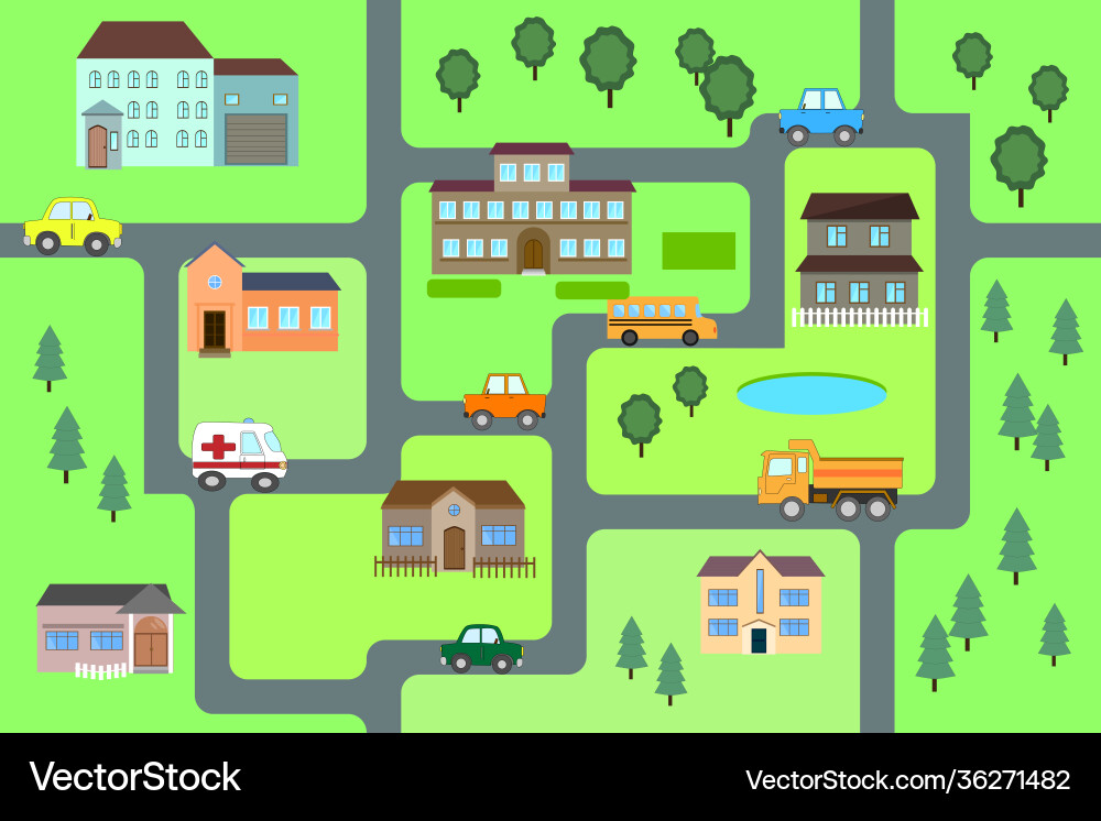 Cartoon map seamless pattern roads cars and Vector Image