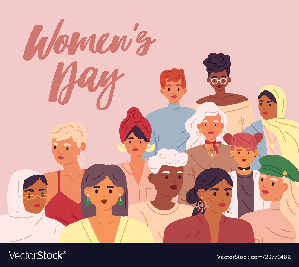 International womens day greeting card crowd Vector Image