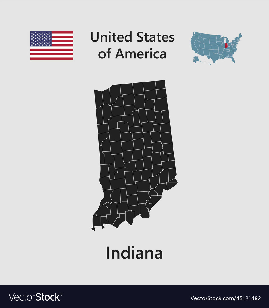 Map state indiana flag and usa Royalty Free Vector Image