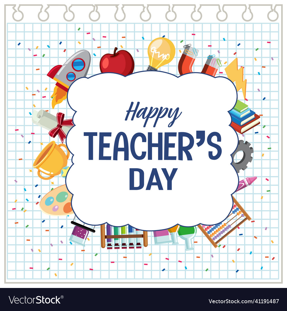 Happy teachers day poster with school objects Vector Image