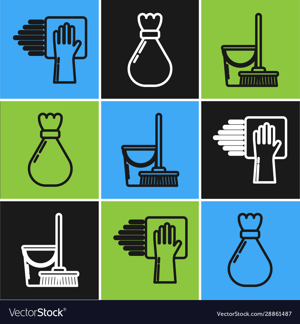 Set line cleaning service mop and bucket Vector Image