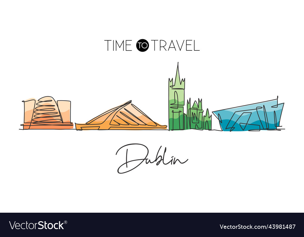 Single continuous line drawing of dublin city Vector Image