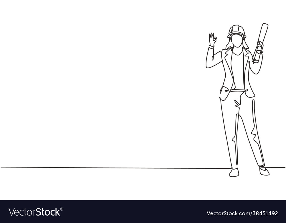 Continuous one line drawing female architect Vector Image Continuous one line drawing female architect Vector Image