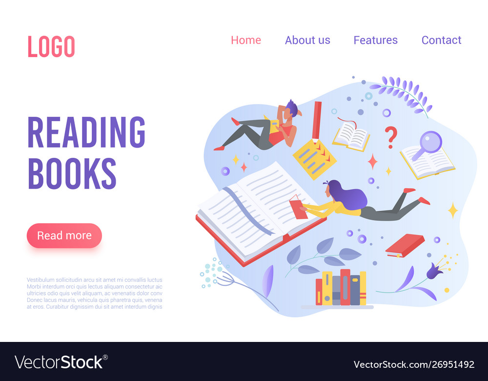 Reading Books Flat Landing Page Template Vector Image