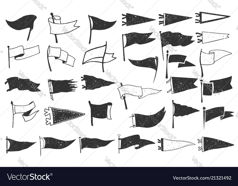 Set textured pennants retro monochrome labels Vector Image