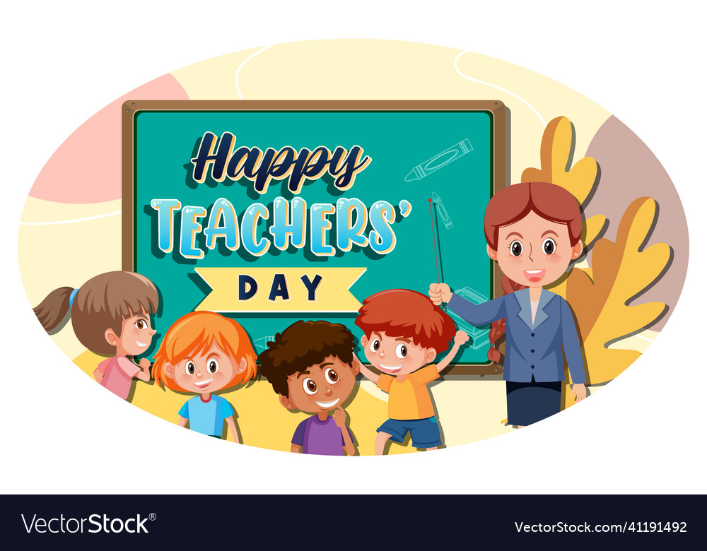 Teachers day banner with a teacher and students Vector Image