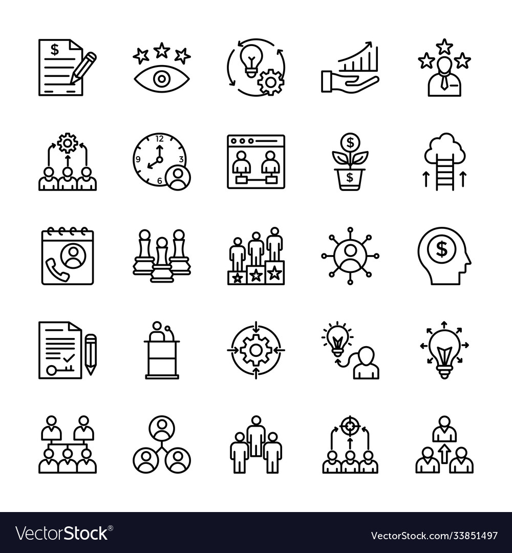 Project management outline icons Royalty Free Vector Image