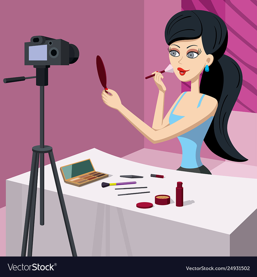 Beauty vlogger girl is recording video blog Vector Image