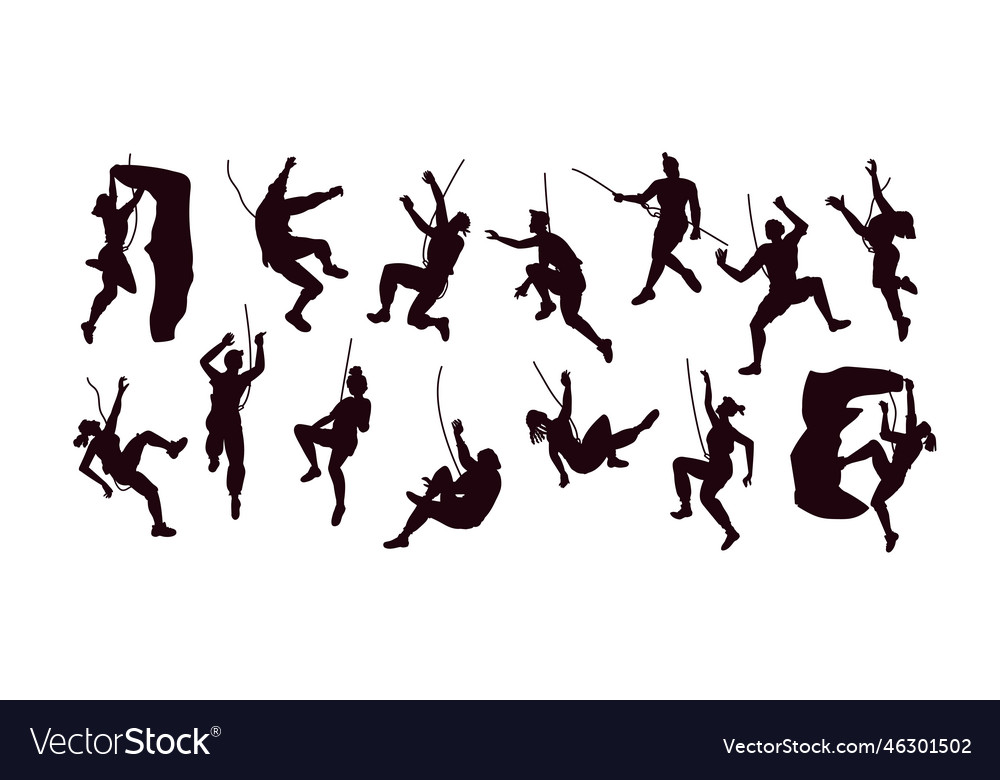 Climber black silhouettes rock climb wall danger Vector Image