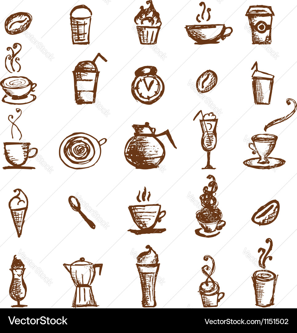 Coffee sketch design elements Royalty Free Vector Image