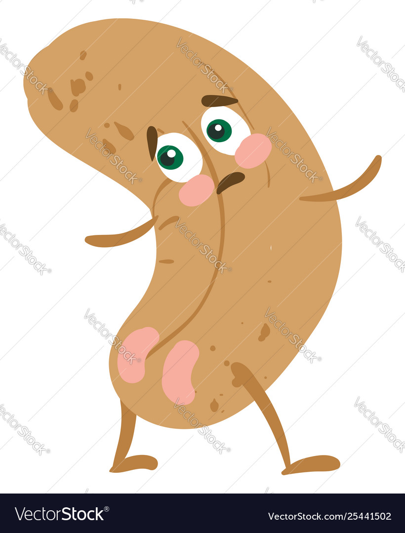 Emoji shy and sad cashew nut or color Royalty Free Vector
