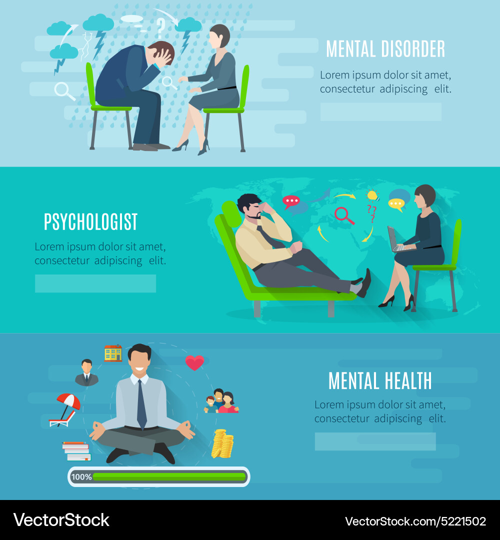 Mental Health Flat Banners Set Royalty Free Vector Image