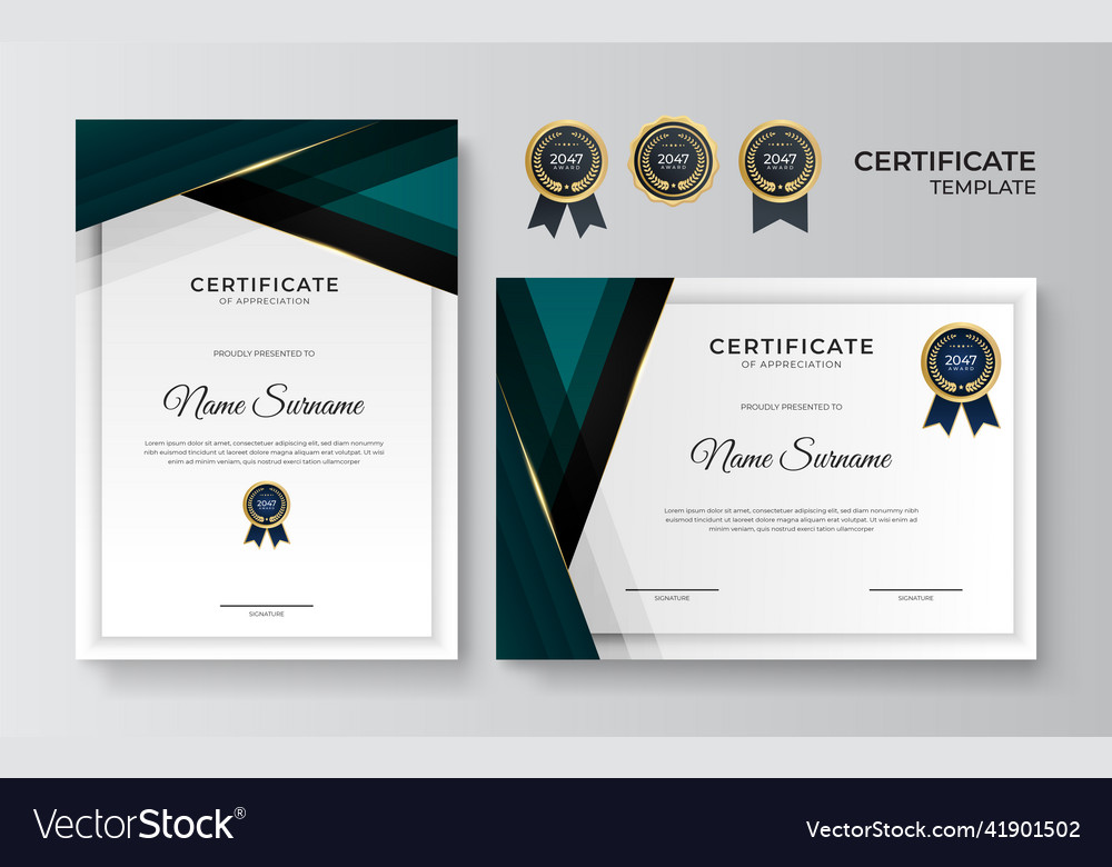 Modern dark green and gold certificate template Vector Image