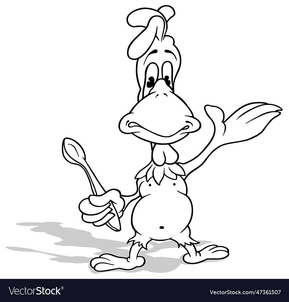 Drawing of a funny hen holding spoon Royalty Free Vector