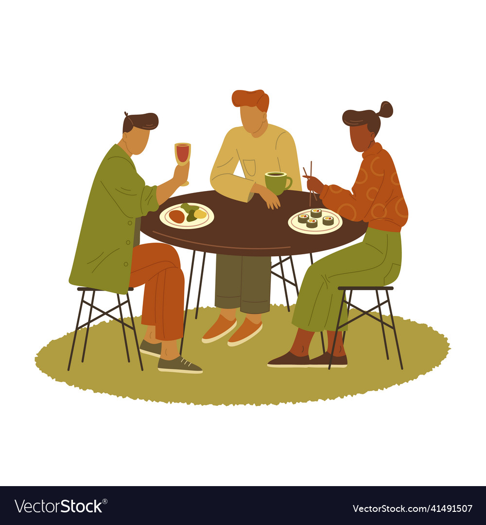 Family Or Friends Eat At Home Cafe Banner Vector Image