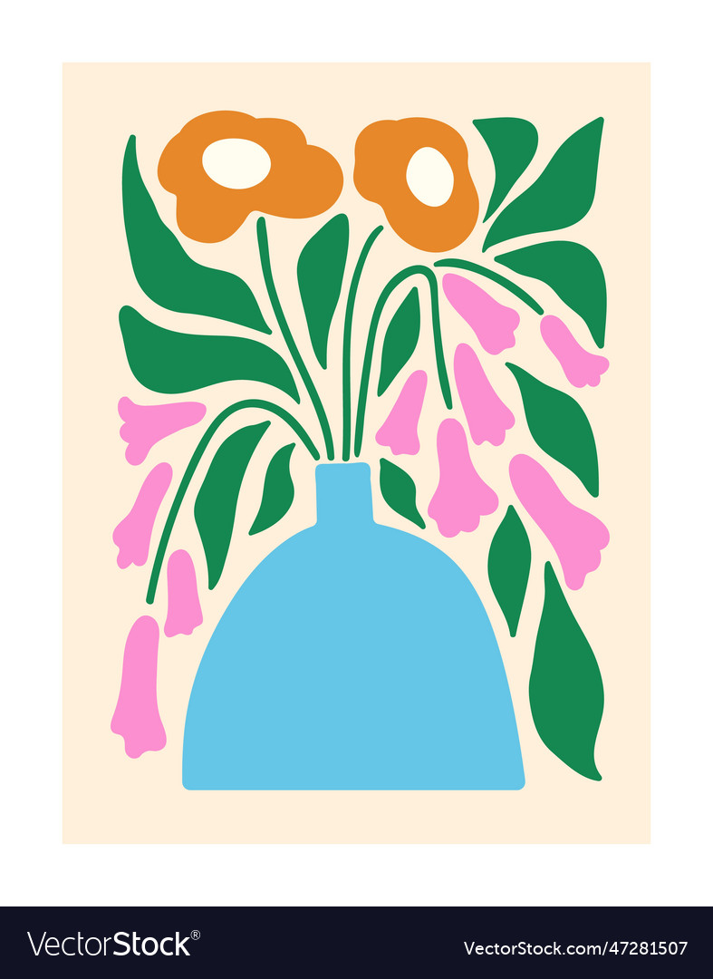 Flower bunch in vase botanical card poster Vector Image