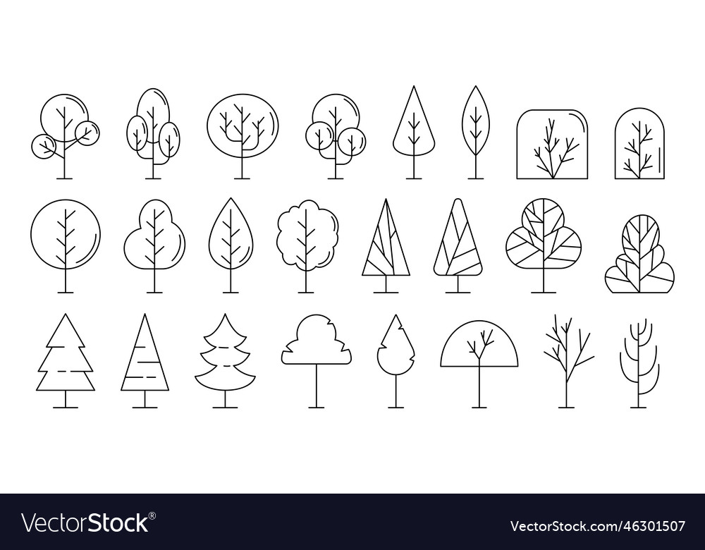 Geometric tree icons line pines minimal nature Vector Image