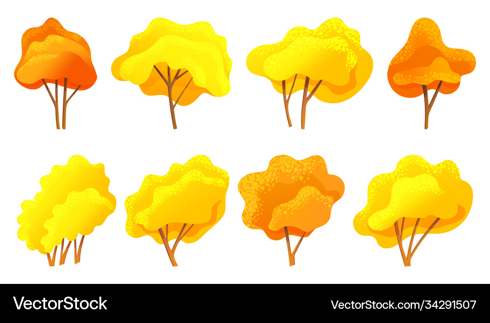 Tree collection different forms trees with orange Vector Image