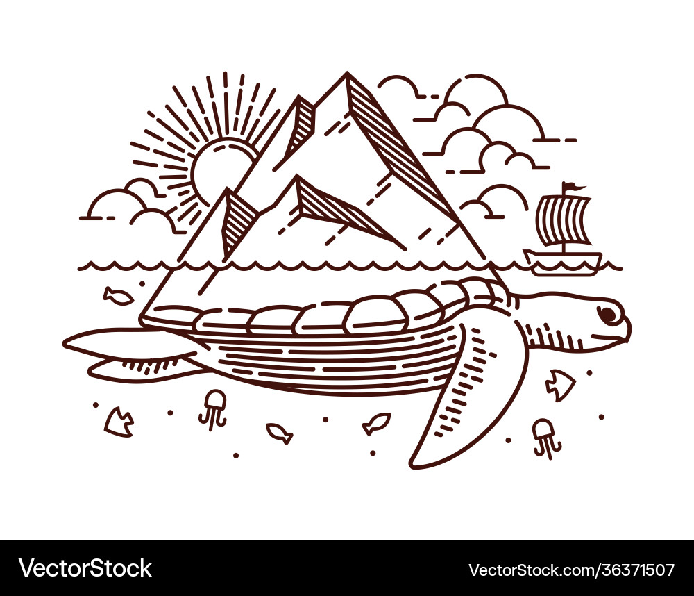 Turtle island line Royalty Free Vector Image - VectorStock