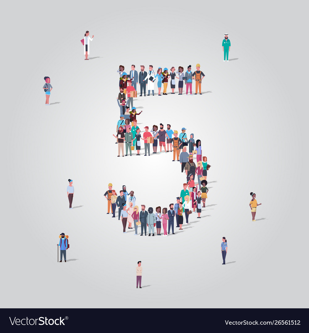 Big people crowd forming number five 5 shape Vector Image