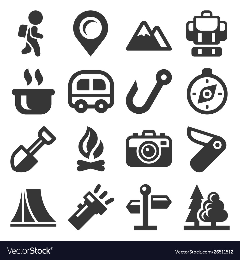 Camping icons set on white background Royalty Free Vector