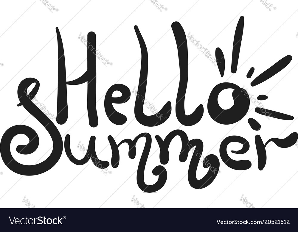 Cute doodle hello summer lettering with sun Vector Image