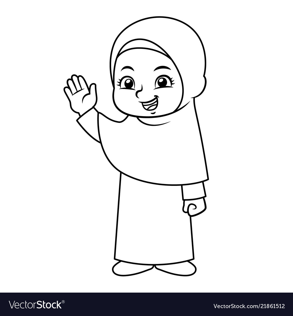 Moslem girl hajj bw Royalty Free Vector Image - VectorStock