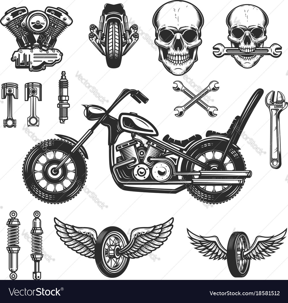 Set of vintage motorcycle design elements Vector Image