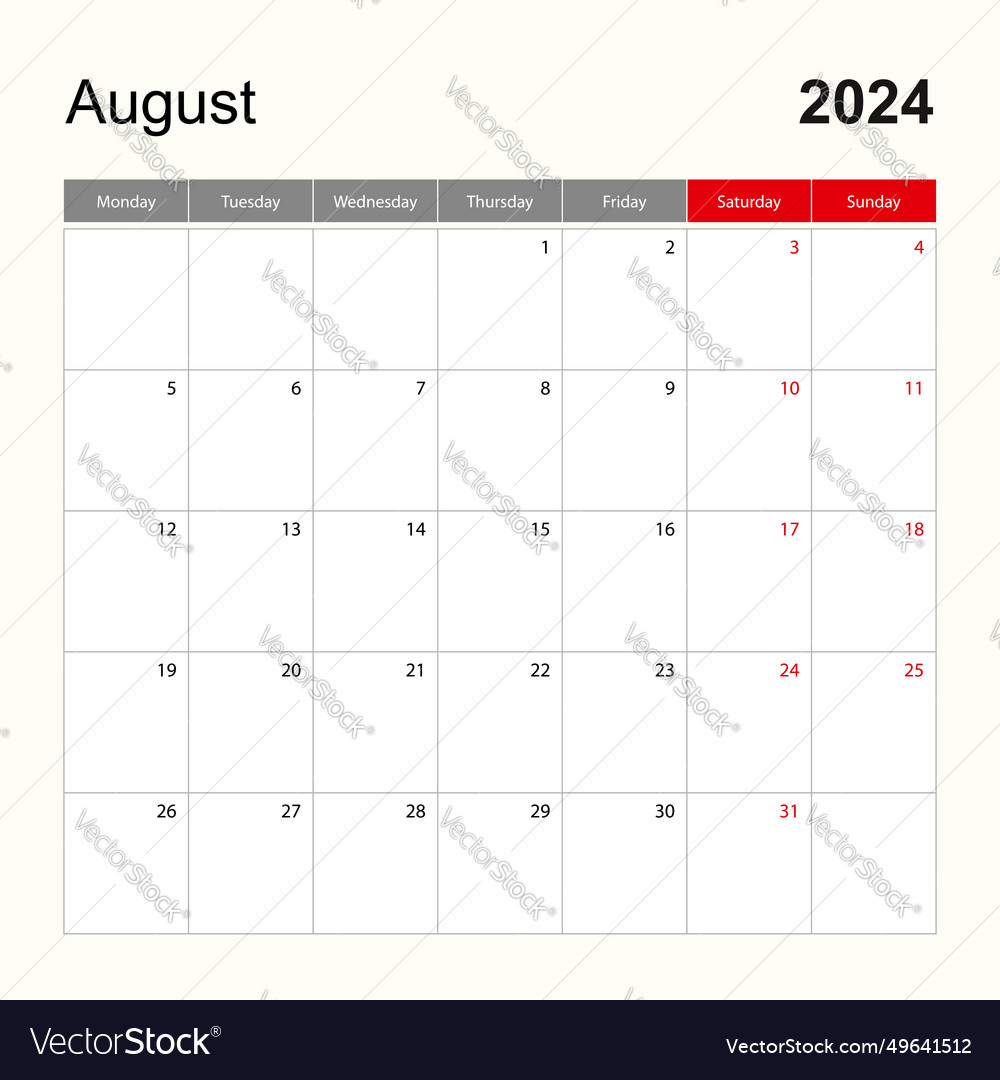 Wall calendar template for august 2024 holiday