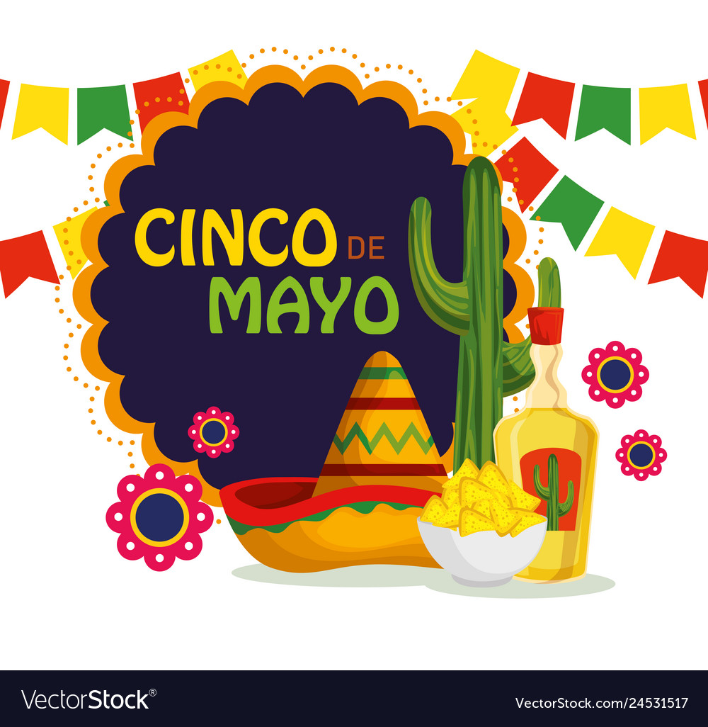 Cactus plants with hat and tequila to mexican Vector Image