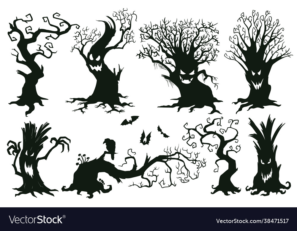 Halloween trees cartoon hooked trees Royalty Free Vector