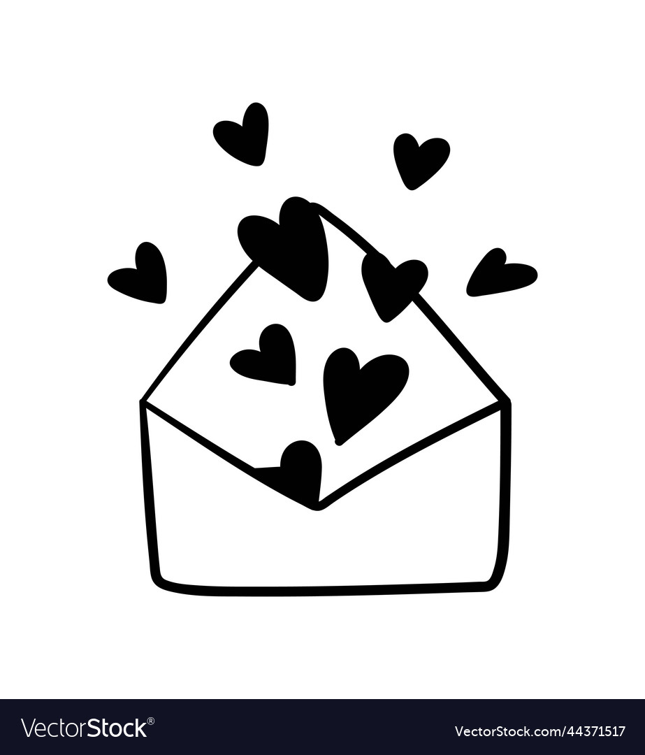 Hand painted envelope with hearts Royalty Free Vector Image