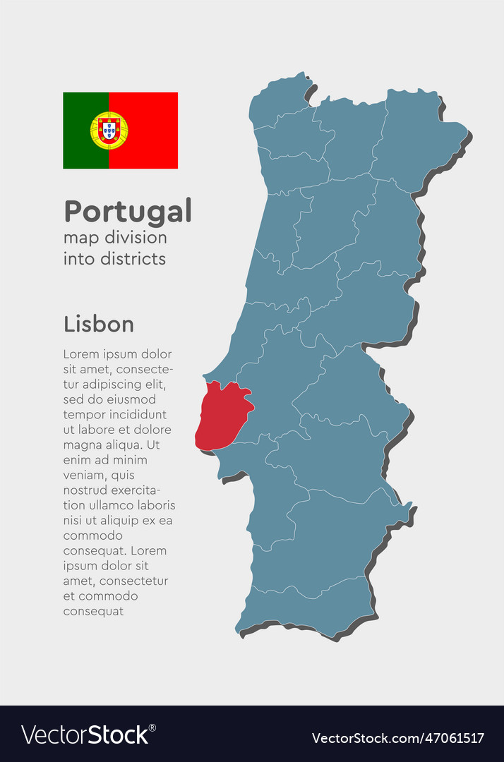 Premium Vector  Colorful portugal map with regions and main cities vector  illustration