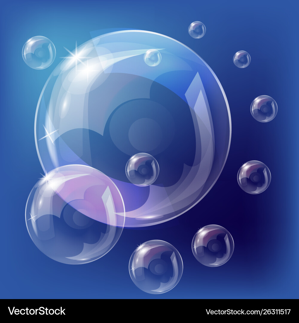 Realistic soap bubbles with rainbow reflection Vector Image