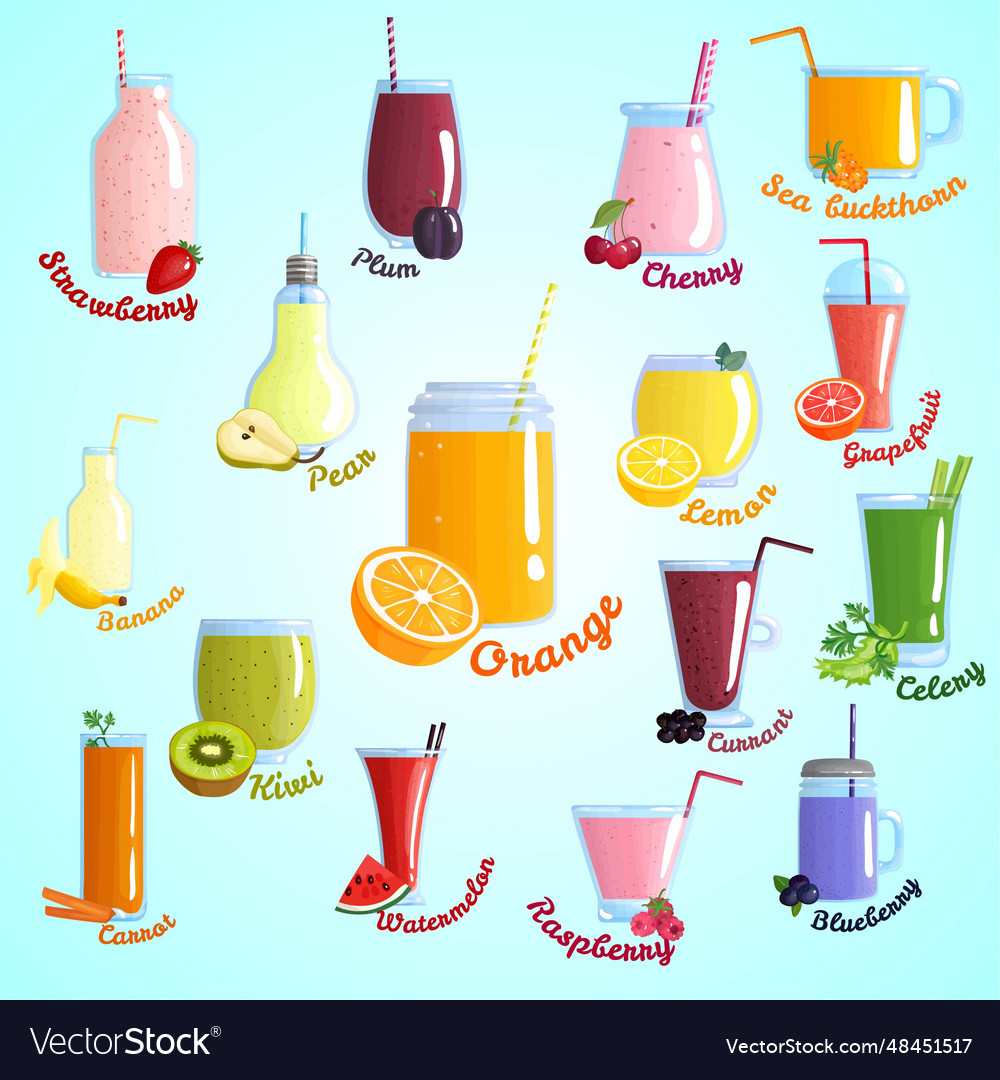 Smoothie menu decorative icons cocktail set Vector Image