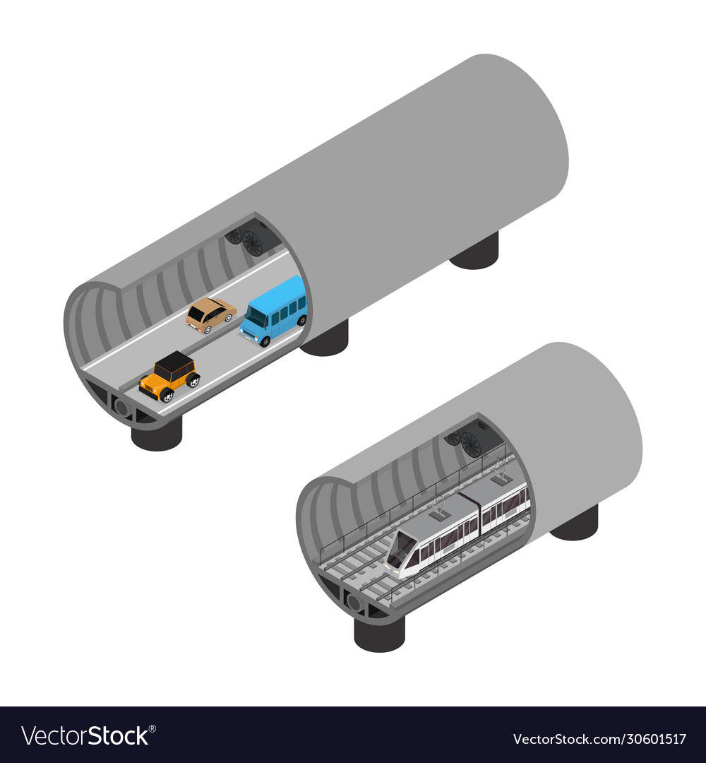 Subway tunnel concept 3d isometric view Royalty Free Vector