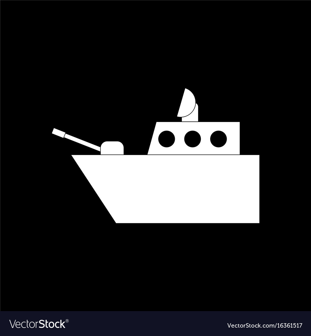 White icon on black background military warship Vector Image