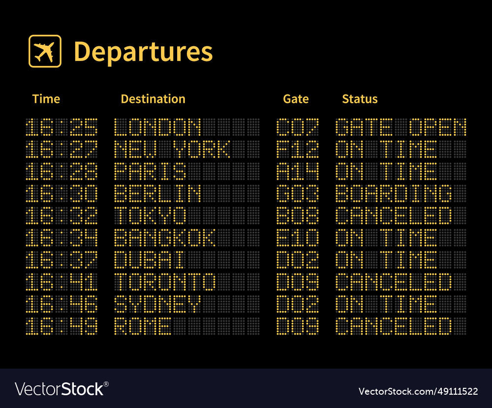 Airport led board aircrafts departures Royalty Free Vector