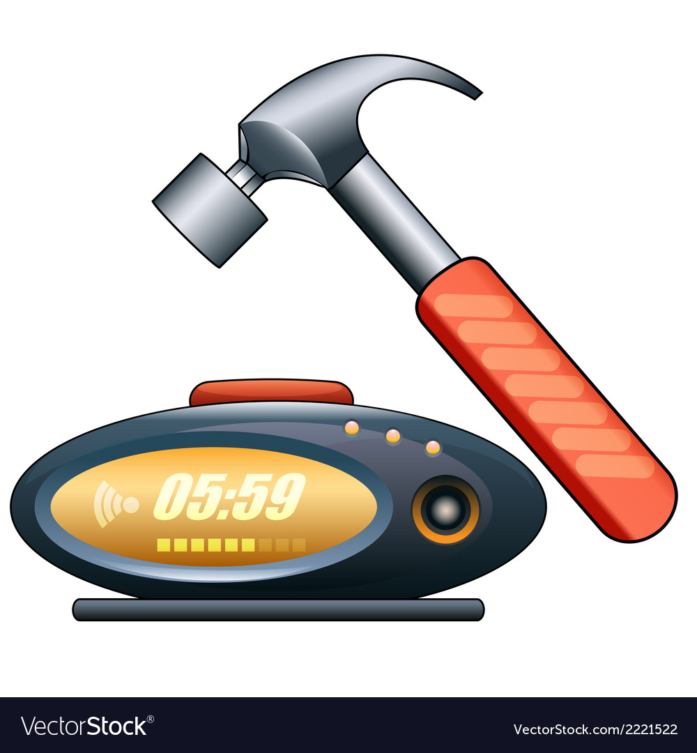 Alarm clock and hammer Royalty Free Vector Image