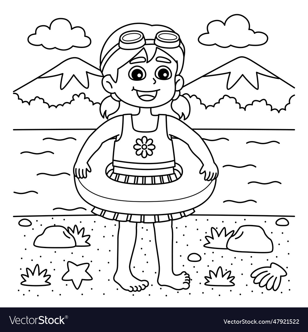 Girl in swimsuit outfit summer coloring page Vector Image