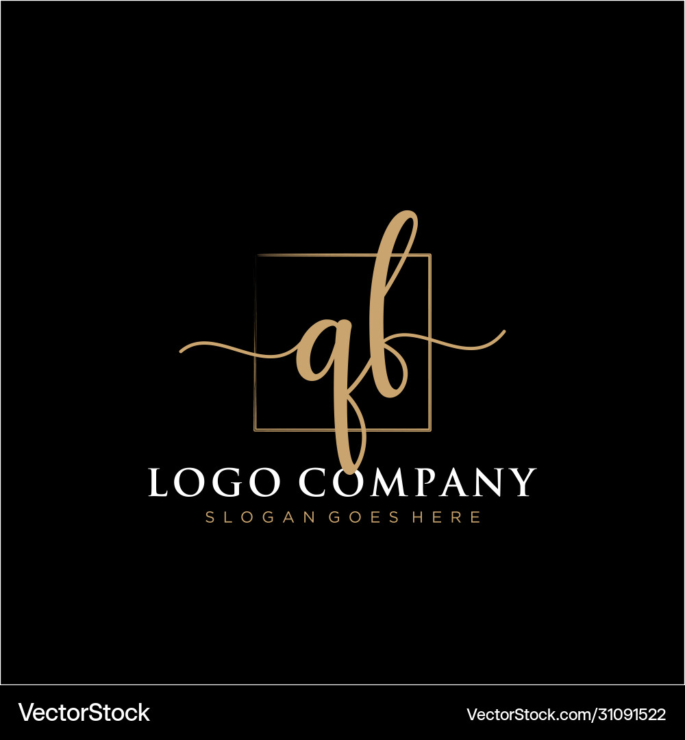 Qf initial handwriting logo with rectangle Vector Image