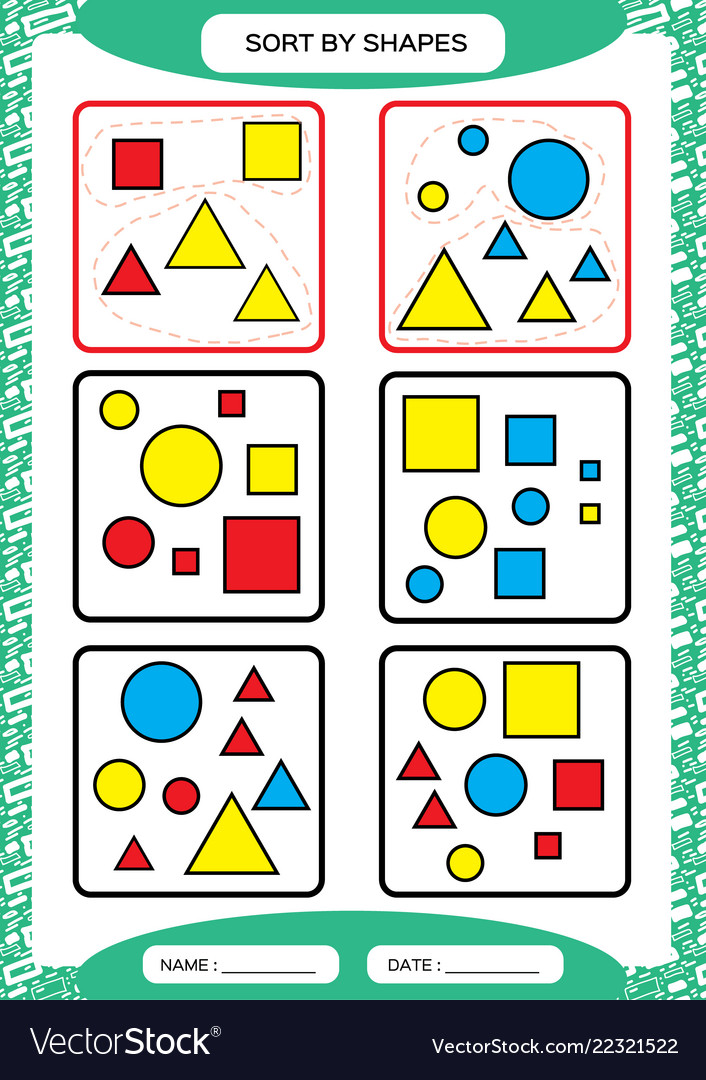 Sort shapes sorting game group shapes Royalty Free Vector