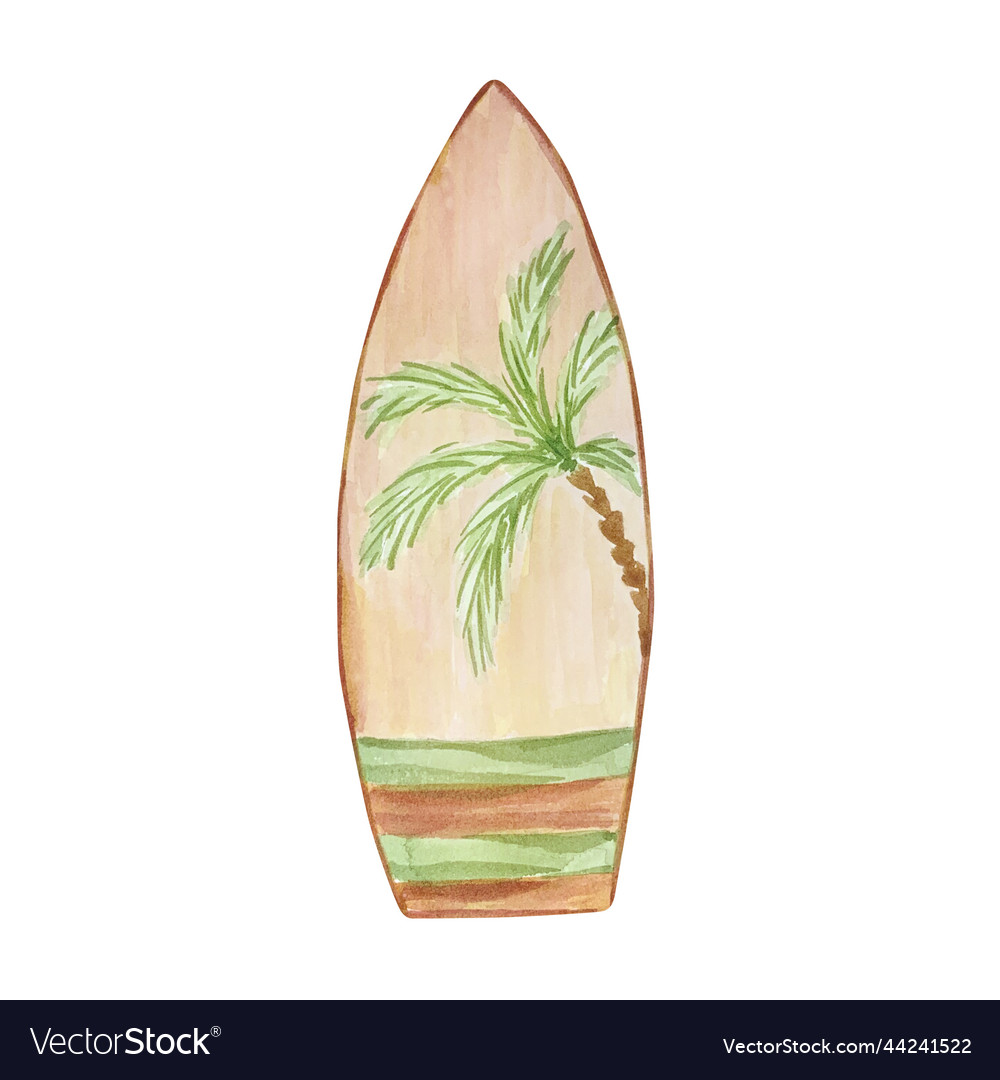 Watercolor brown surfboard Royalty Free Vector Image