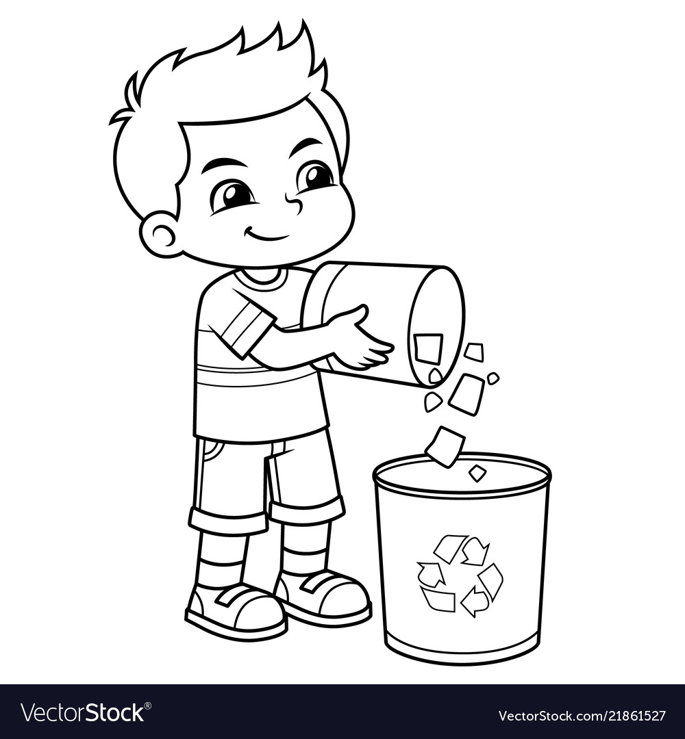 boy-throwing-garbage-in-the-trash-can-bw-vector-image