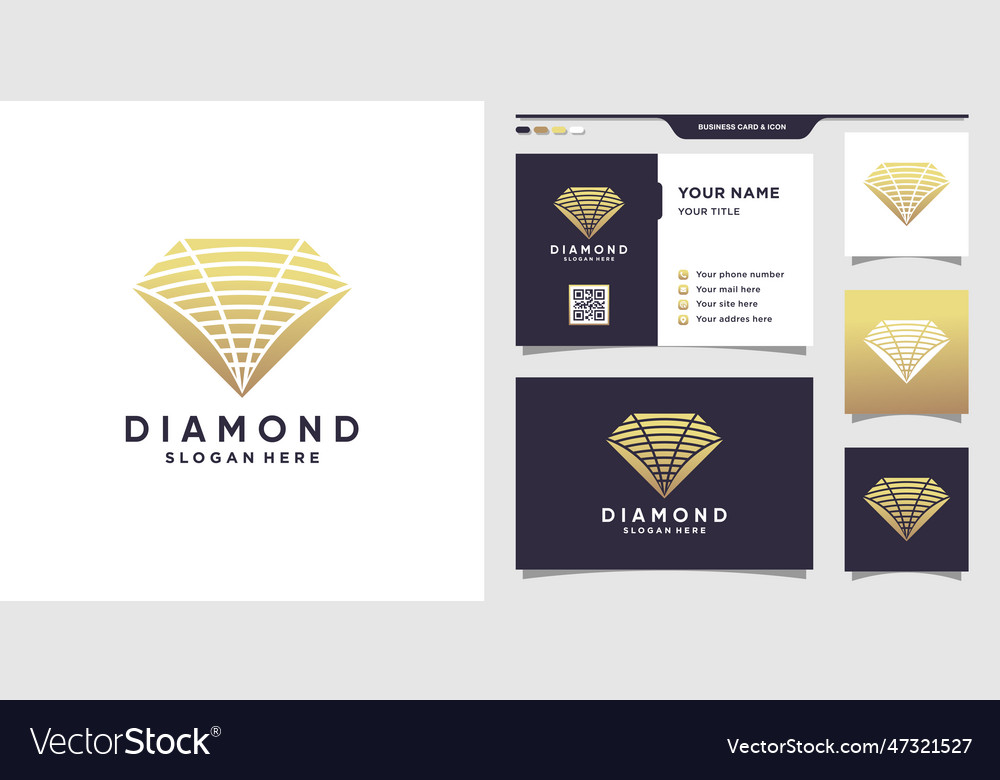 Elegant diamond logo with golden style color Vector Image