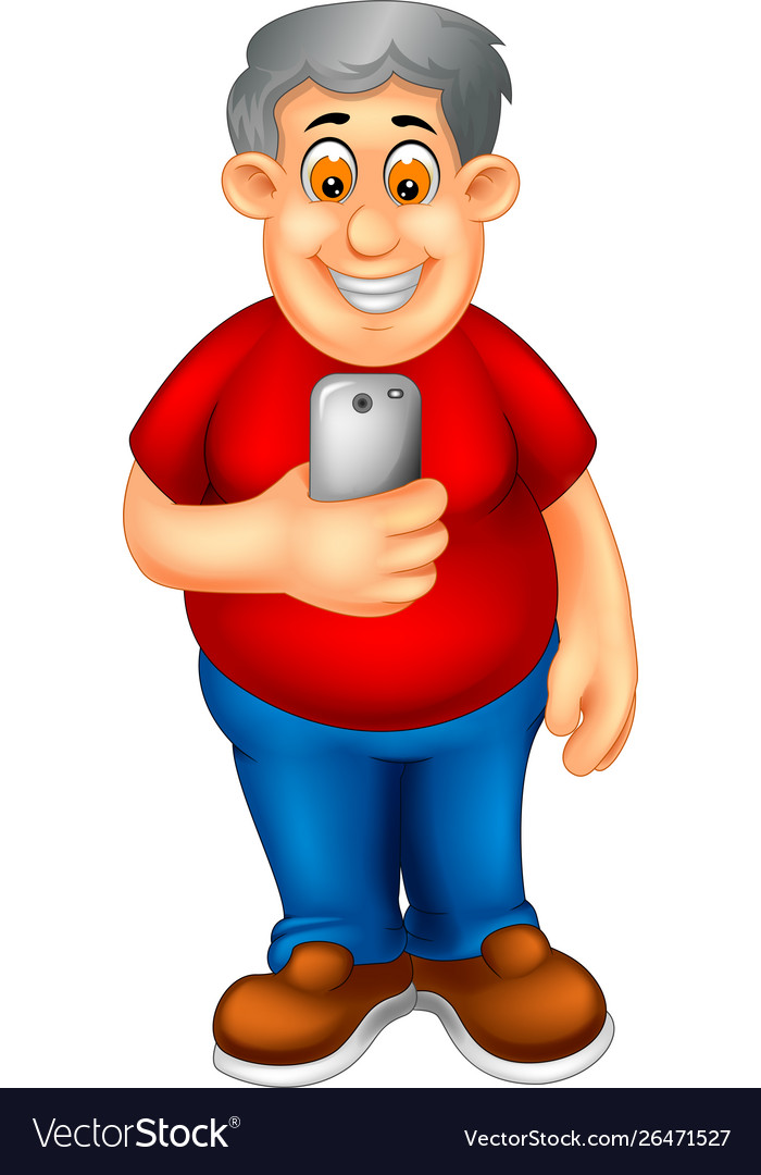 Funny Old Man With Handphone Cartoon Royalty Free Vector