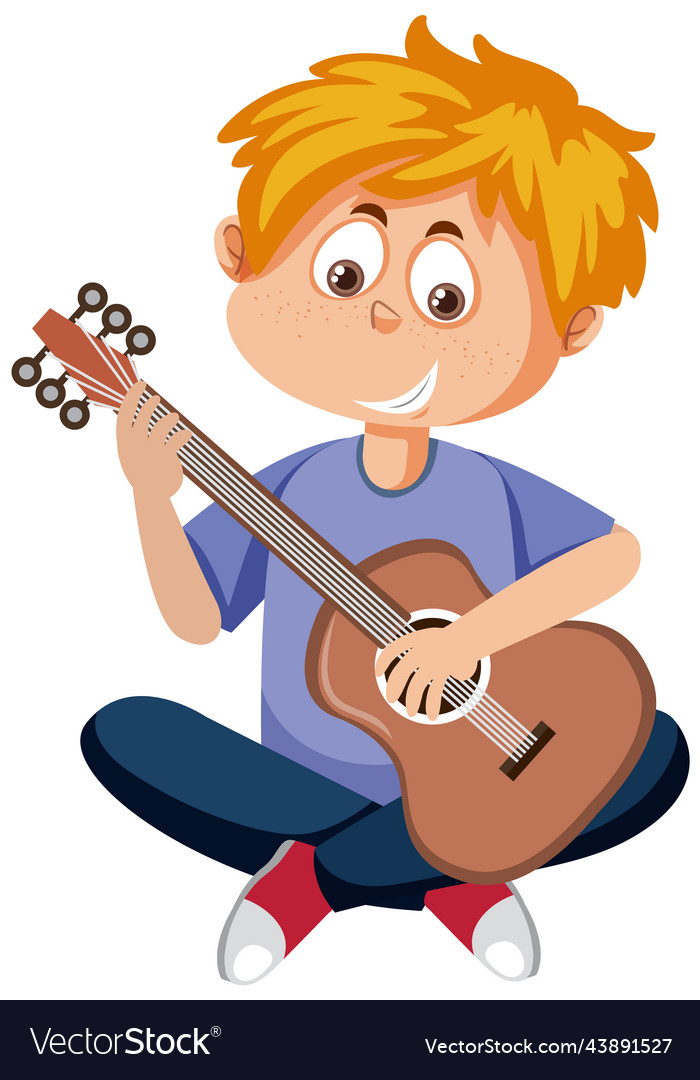 Happy boy playing guitar cartoon character Vector Image Happy boy playing guitar cartoon character Vector Image