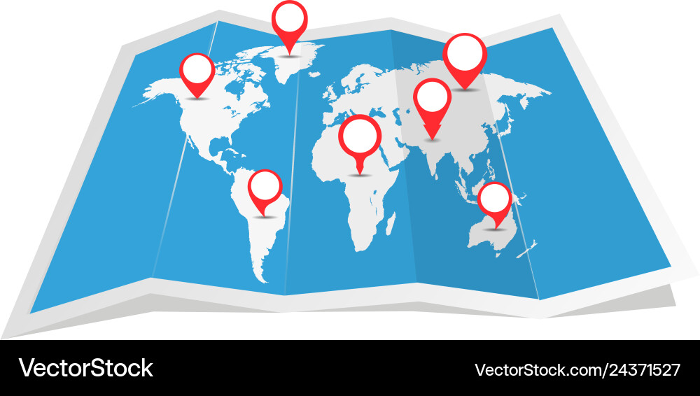 World map with shadow and pointers Royalty Free Vector Image