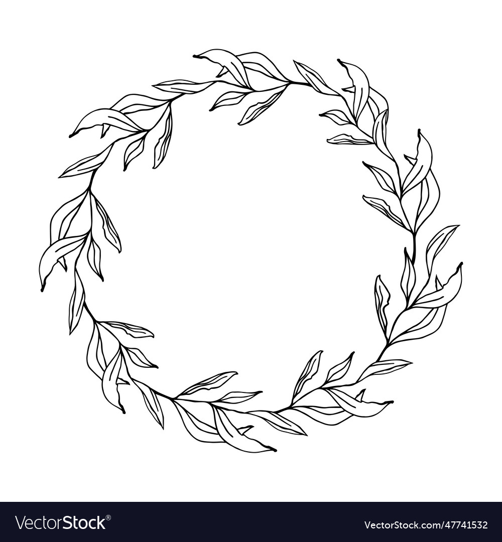 Circle floral eucalyptus wreath black and white Vector Image