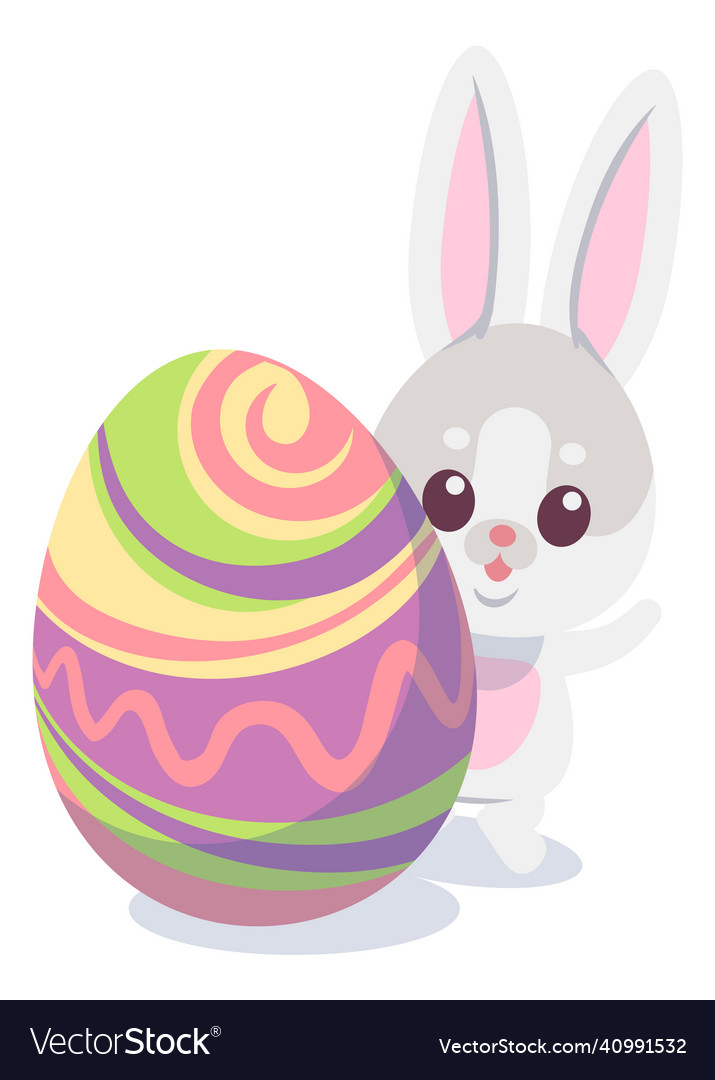 Cute bunny with big colorful egg easter Royalty Free Vector